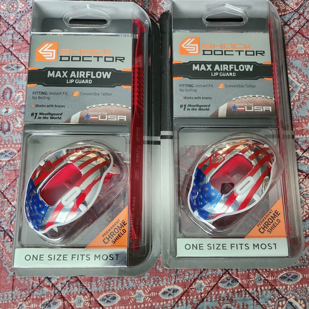 NIB - Shock Doctor Max Airflow Lip Guard (2) - American flag print